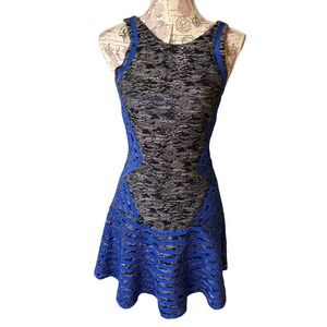 Parker Black Blue Geometric Knit Fit Flare Dress Size XS